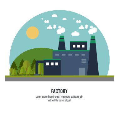 Bitki daire ağaçlar güneş baca fabrika simgesi. Vektör grafiği