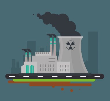 Nükleer santral enerji endüstrisi simgesi. Vektör grafiği