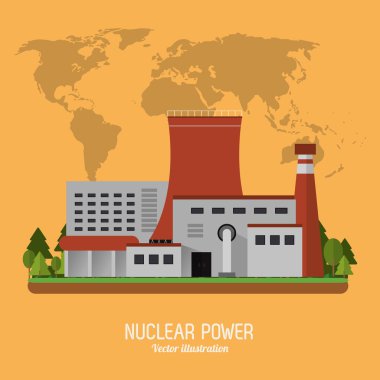 Nükleer santral enerji endüstrisi simgesi. Vektör grafiği