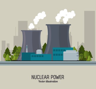 Nükleer santral enerji ağaçları sanayi simgesi. Vektör grafiği