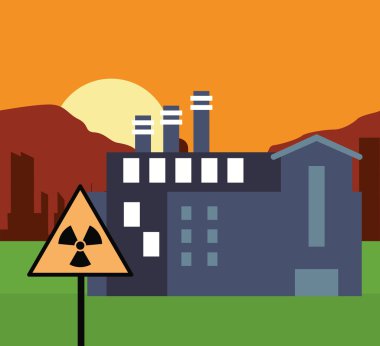 Bitki yol işareti biohazard peyzaj fabrika simgesi. Vektör grafiği