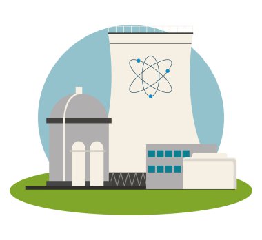 Nükleer santral enerji atom sanayi simgesi. Vektör grafiği