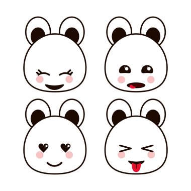 Ayı oyuncak kawaii karikatür sevimli simge seti. Vektör grafiği