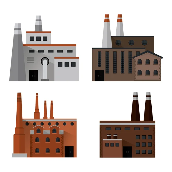 Plant set building chimney factory industry icon. Vector graphic — Stock Vector
