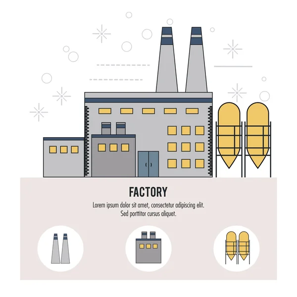 Bâtiment usine cheminée usine icône de l'industrie. Graphique vectoriel — Image vectorielle