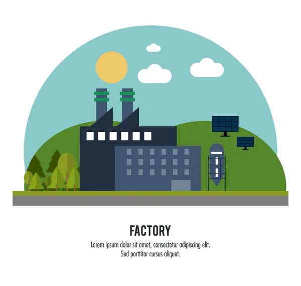 Pflanzen Sonnenwolken Bäume Sonnenkollektoren Fabrik Symbol. Vektorgrafik — Stockvektor