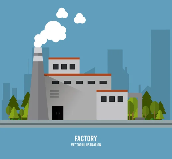 Planta árboles construyendo la chimenea icono de la industria de la fábrica. Gráfico vectorial — Vector de stock