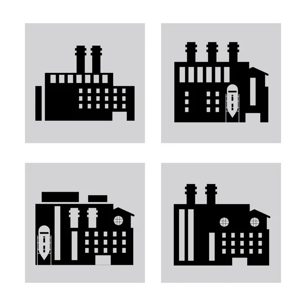 Plant silhouettes building chimney factory icon. Vector graphic — Stock Vector
