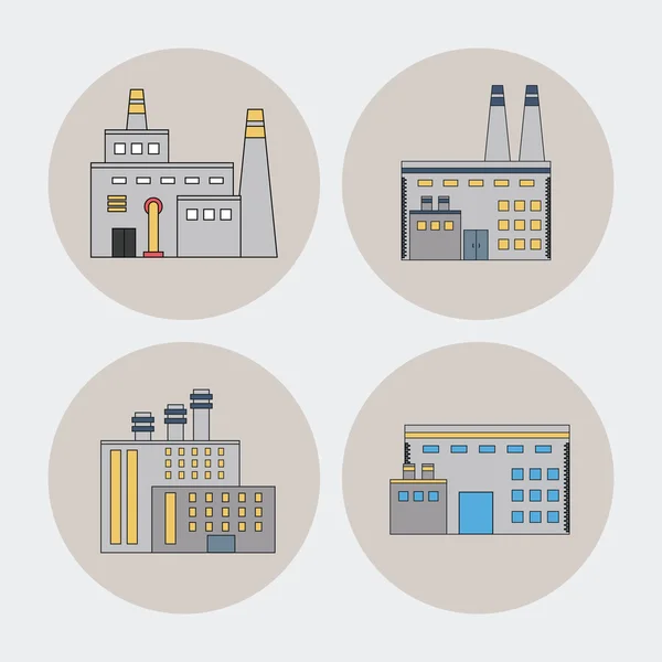 Plant set building chimney factory industry icon. Vector graphic — Stock Vector