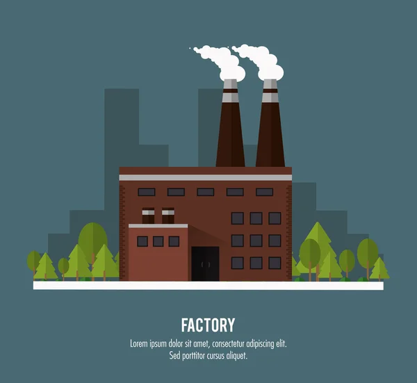 Plantez des arbres bâtiment cheminée usine icône de l'industrie. Graphique vectoriel — Image vectorielle
