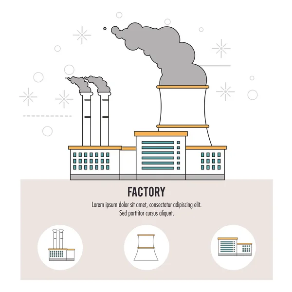 Usine fumée bâtiment cheminée usine icône de l'industrie. Graphique vectoriel — Image vectorielle