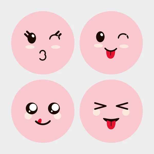 Kawaii dessin animé cercle visage expression icône mignonne. Graphique vectoriel — Image vectorielle