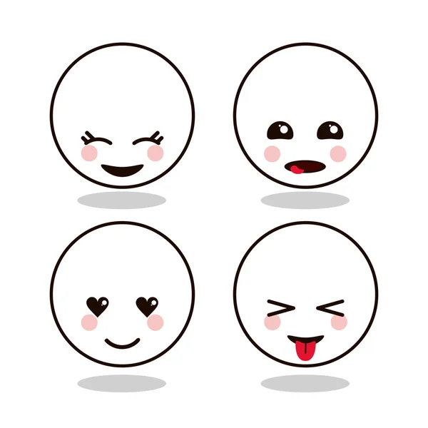 Kawaii caricatura círculo cara expresión lindo icono. Gráfico vectorial — Vector de stock