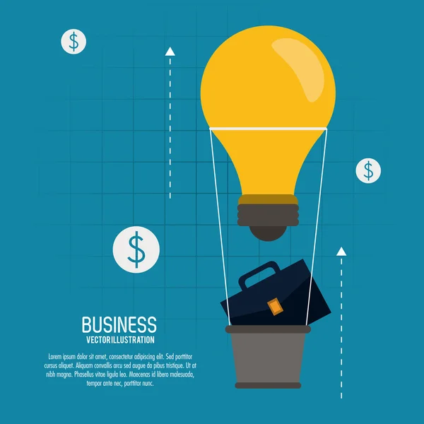 Bombilla globo de aire caliente maleta icono del negocio. Gráfico vectorial — Archivo Imágenes Vectoriales