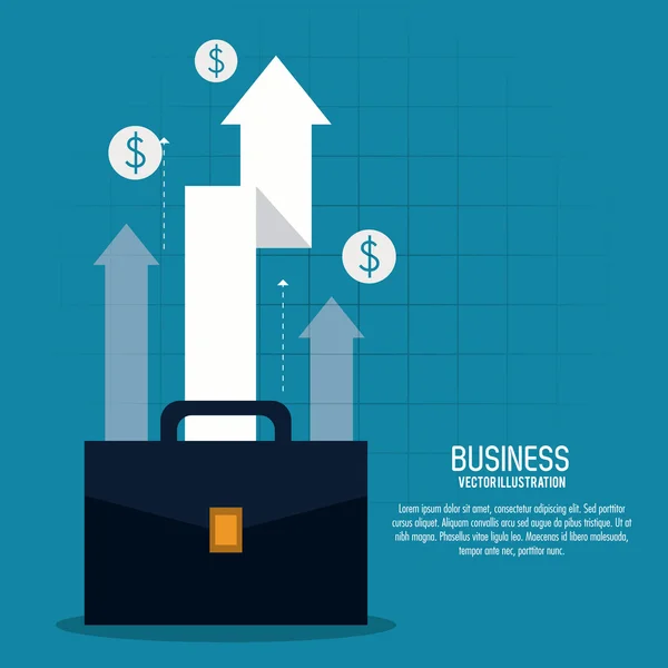 Icono de negocio bolsa de maleta de crecimiento de flecha. Gráfico vectorial — Vector de stock