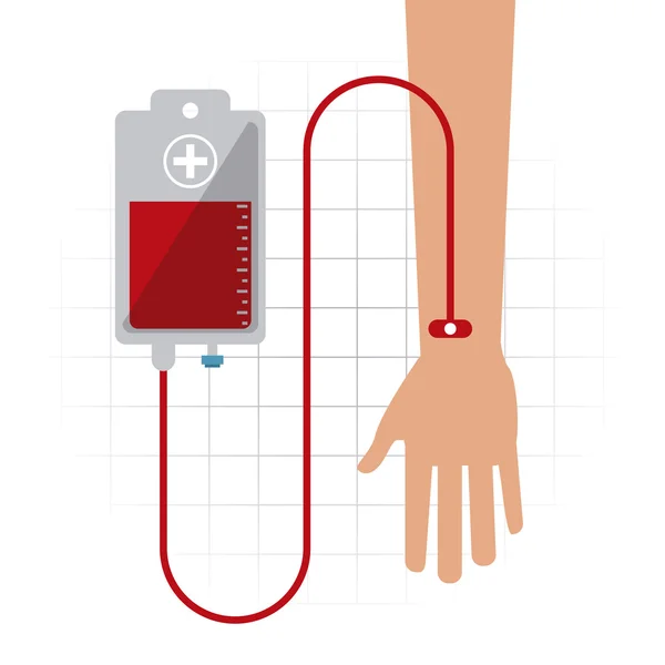 Знак донорства руки в мешке с кровью. Векторная графика — стоковый вектор
