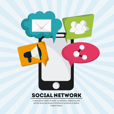 Akıllı telefon ve kabarcık simgesi. Sosyal Ağ. Vektör grafiği