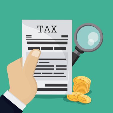 Belge ve para simgesi. Vergi ve Mali kalem. Vektör grafiği