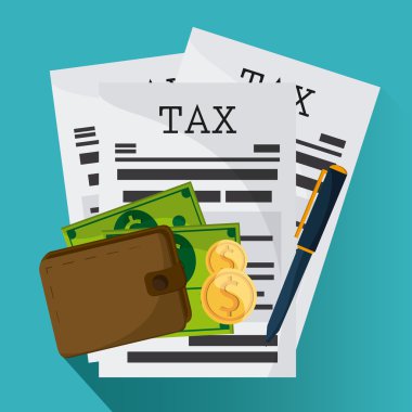 Belge ve cüzdan simgesi. Vergi ve Mali kalem. Vektör grafiği