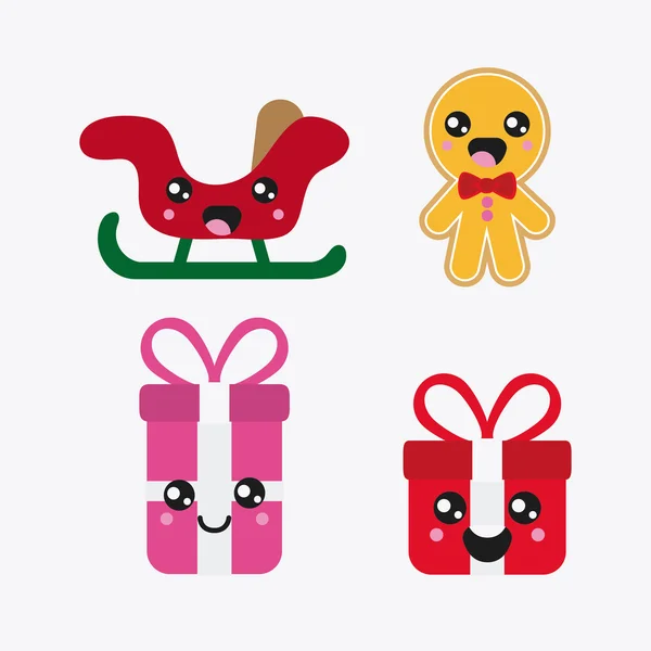 Ensemble d'icônes Kawaii. Joyeux Noël design. graphique vectoriel — Image vectorielle