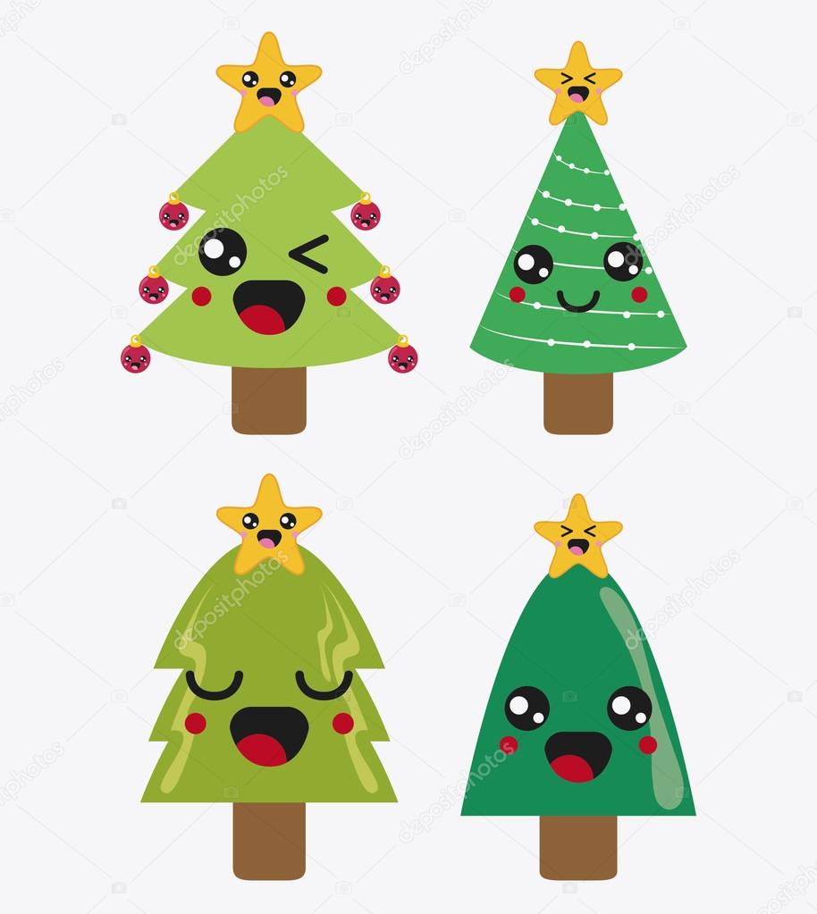 Merry Christmas and kawaii concept represented by pine tree cartoon icon Colorfull and flat illustration — Wektor od jemastock