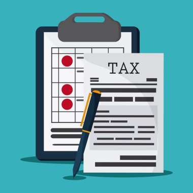 Belge ve kalem simgesi. Vergi ve Mali kalem. Vektör grafiği