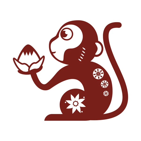 蓮の花のアイコンを保持している単一の猿 — ストックベクタ