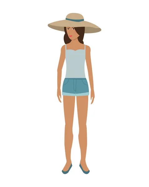 Mulher com chapéu de sol ícone — Vetor de Stock