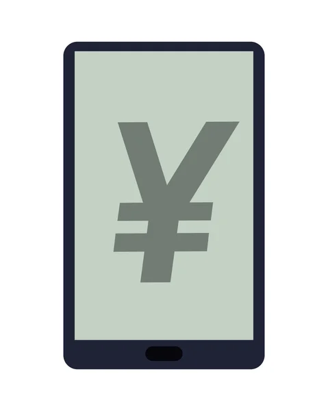 Símbolo de yen en el icono de la pantalla del teléfono celular — Vector de stock