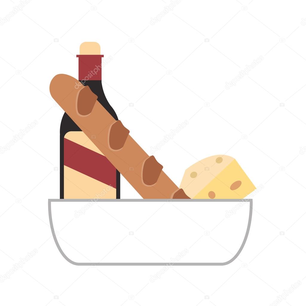 Baguette wine and cheese icon — Stock Vector © jemastock 119378904