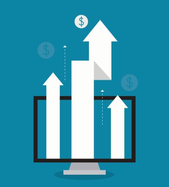 bilgisayar ok büyüme iş simgesi. Vektör grafiği