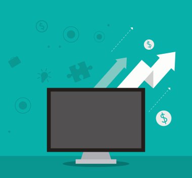 bilgisayar ok büyüme iş simgesi. Vektör grafiği