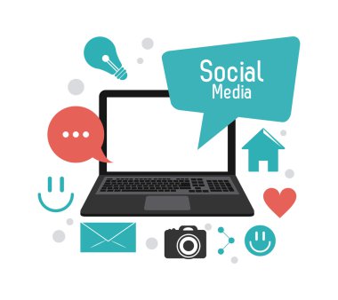 dizüstü gadget sosyal medya simgesi ayarlayın. Vektör grafiği