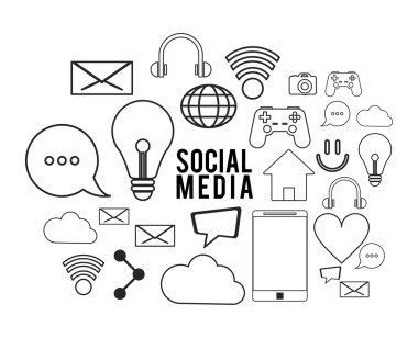 sosyal medya siyah beyaz simge seti. Vektör grafiği