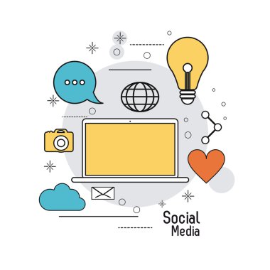 dizüstü gadget sosyal medya simgesi ayarlayın. Vektör grafiği