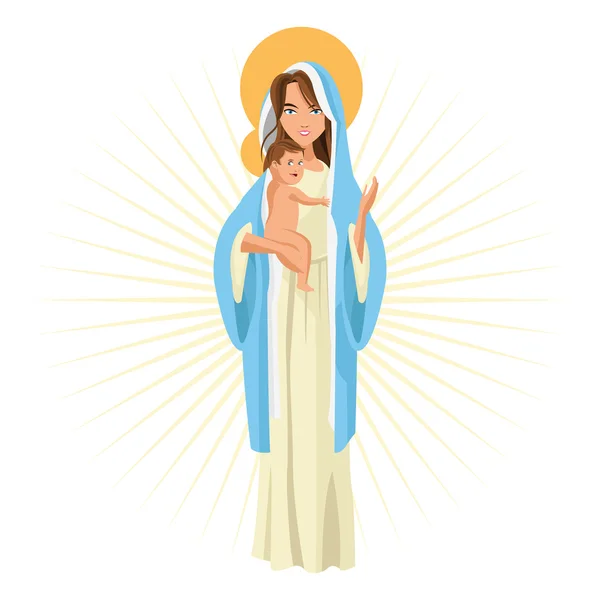 Holy mary baby jesus icon. Vector graphic