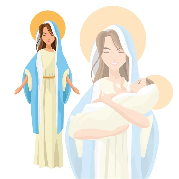 Santa María bebé ícono de Jesús. Gráfico vectorial — Vector de stock