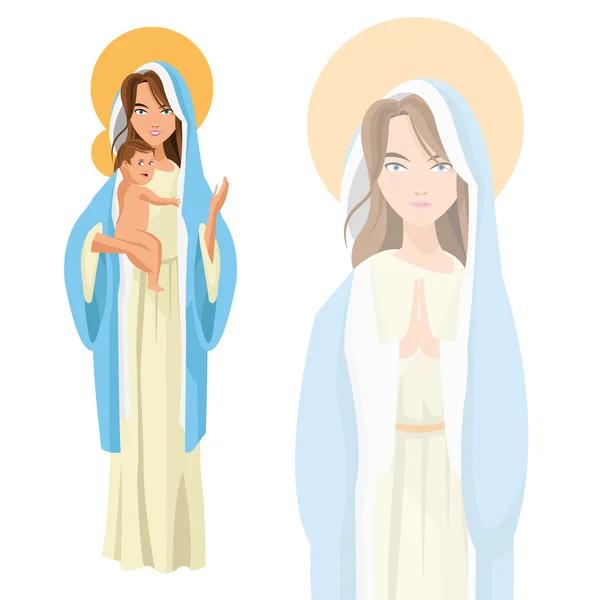 圣母玛利亚婴儿耶稣图标。矢量图形 — 图库矢量图片