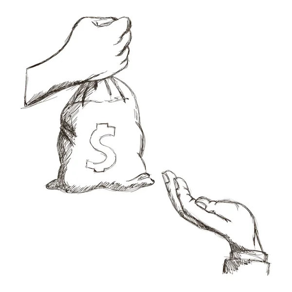 Bolsa de dinero icono de mano. Gráfico vectorial — Vector de stock