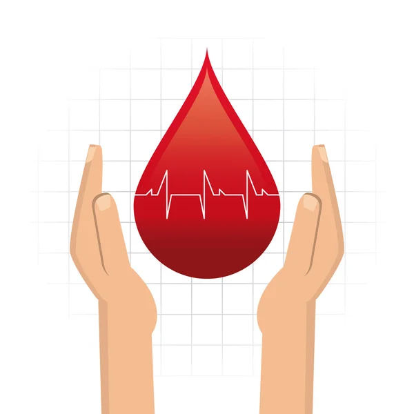 Drop hand pulse blood donation icon. Vector graphic — Stock Vector