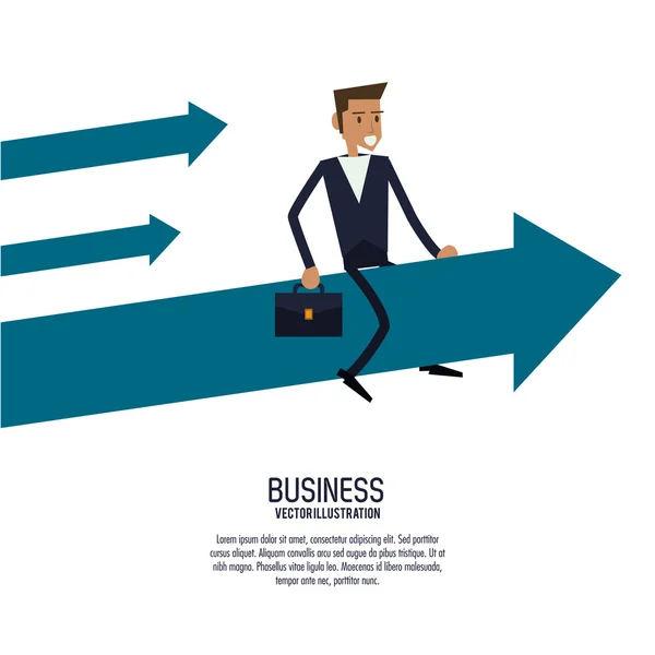 Hombre de negocios flecha maleta masculina icono de negocio. Gráfico vectorial — Vector de stock