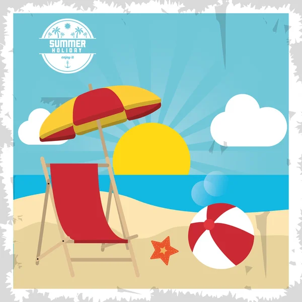 Silla paraguas verano vacaciones icono. Gráfico vectorial — Vector de stock