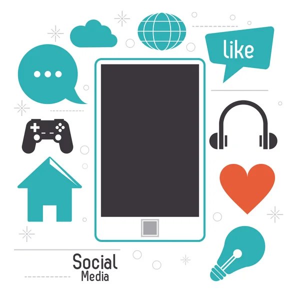 Gadget smartphone set di icone dei social media. Grafico vettoriale — Vettoriale Stock