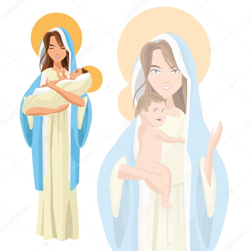 Santo Mary Mulher Menina Desenho Animado Religião Santo Ícone