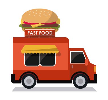 Hamburger kamyon lokanta simgesi. Vektör grafiği