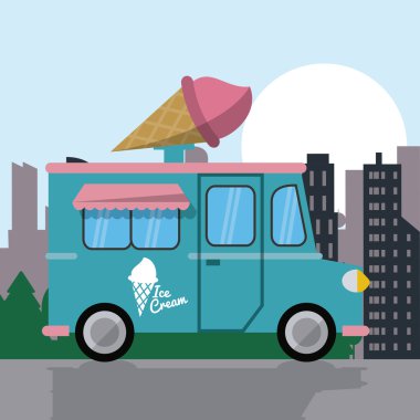 dondurma kamyon fast food simgesi. Vektör grafiği