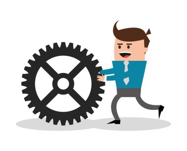 İşadamı dişli çizgi film simgesi. Vektör grafiği