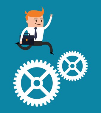 İşadamı dişli çizgi film simgesi. Vektör grafiği