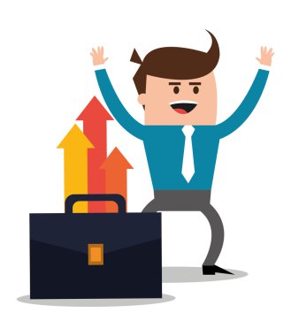 İşadamı bavul karikatür simgesi. Vektör grafiği