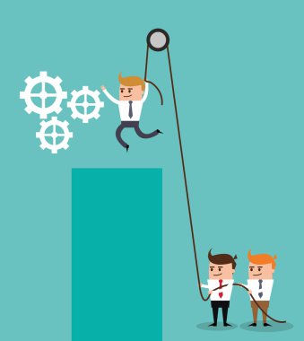 İşadamı dişli çizgi film simgesi. Vektör grafiği